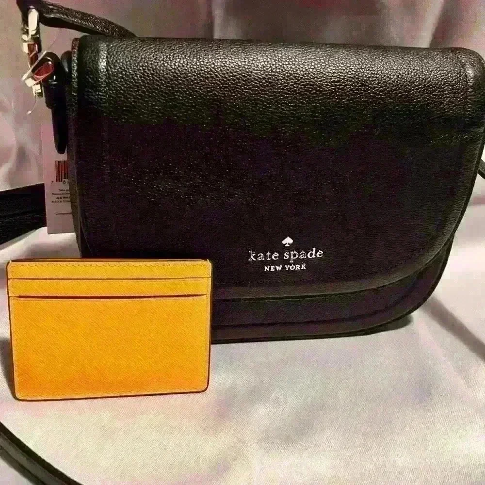 INCREDIBLE Kate Spade Saddle Bag BlK Pebbled Leather YLW Daffodil Leather Small - Picture 3 of 11